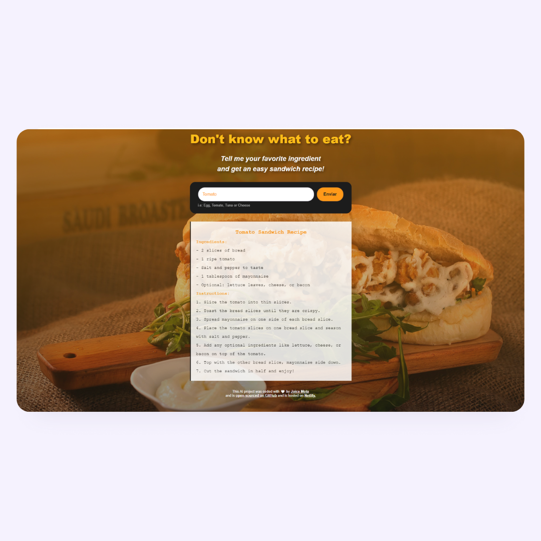 sandwich recipe generator project preview